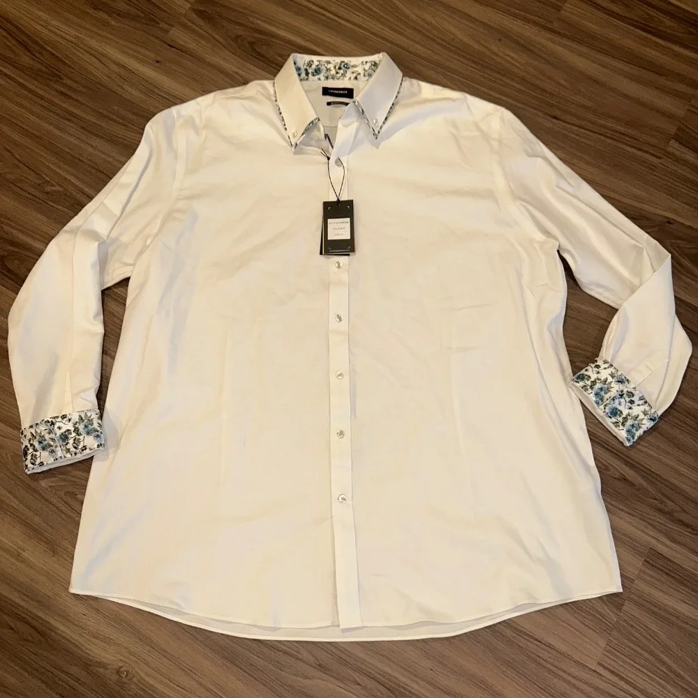 Lindbergh Black Modern Fit‎ Dress Shirt Floral Trim 3XL